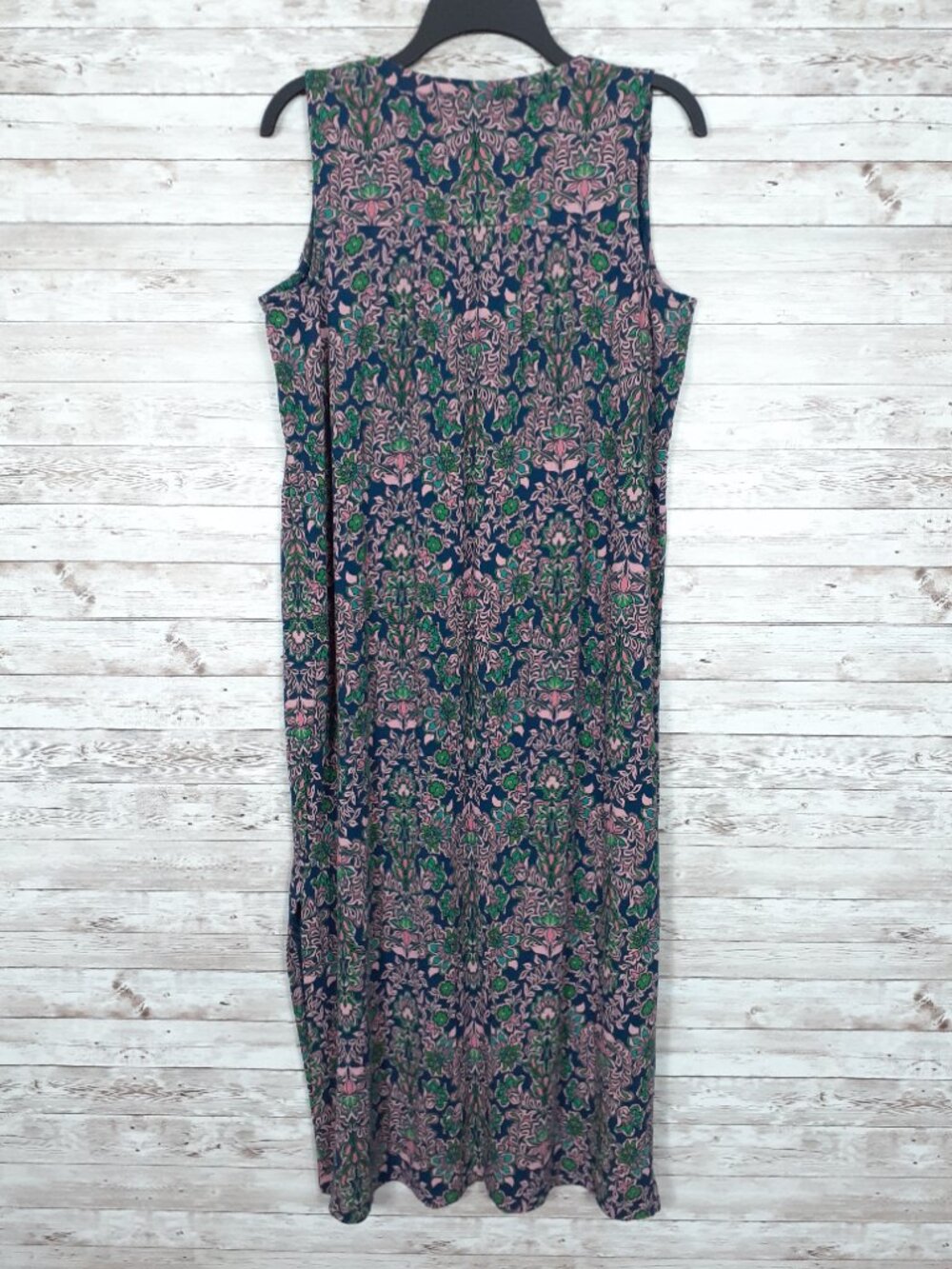 J Jill Sleeveless Maxi Dress M Petite Pleated Top Notch Neck Stretch 869A - Picture 4 of 8